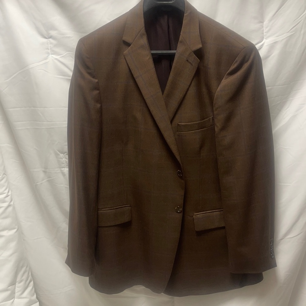 Brown wool blend sport coat with navy accent
